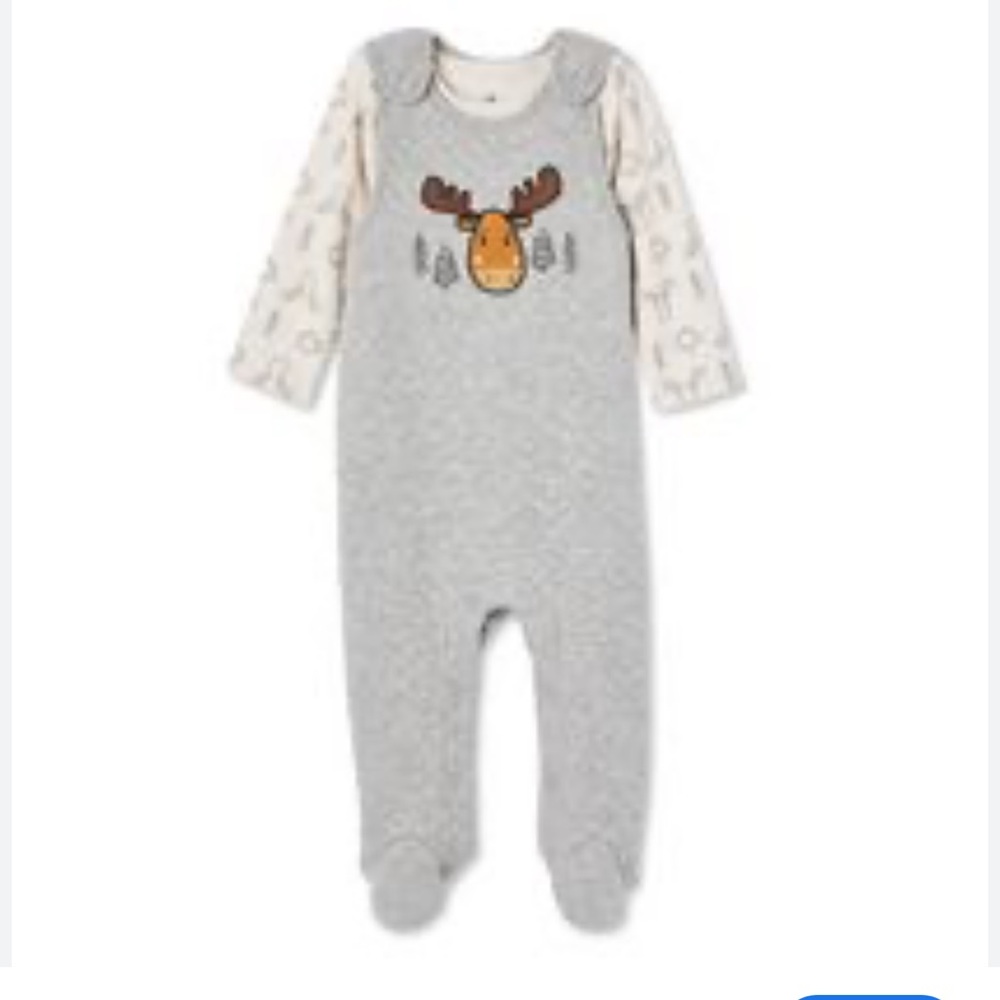 Gray Quilted Baby Romper with Moose Design